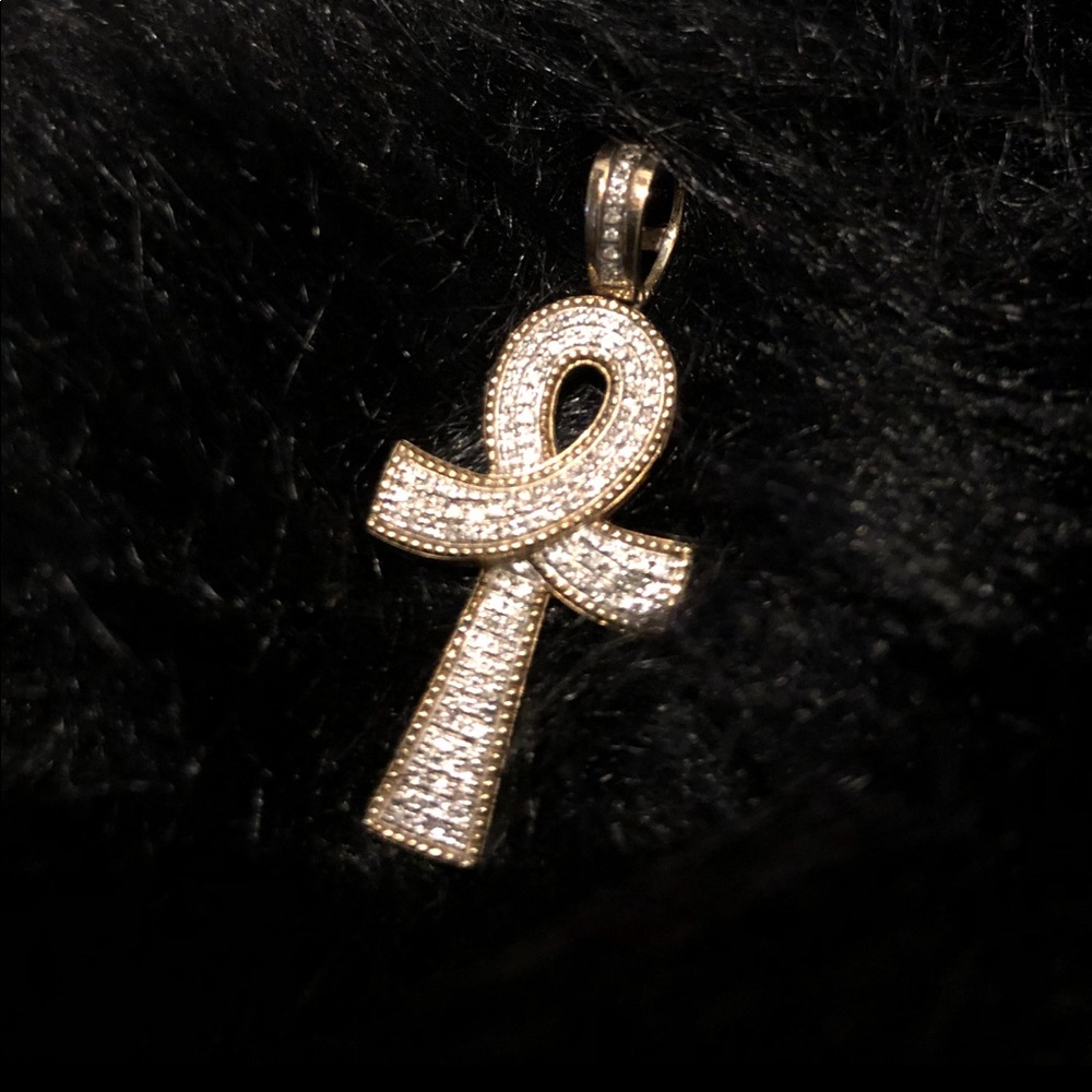 Gold Egyptian Diamond Cross Pendant